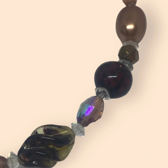 Vintage Bead Beaded Pearl Crystal Glass  Necklace 15” - Picture 2 of 7